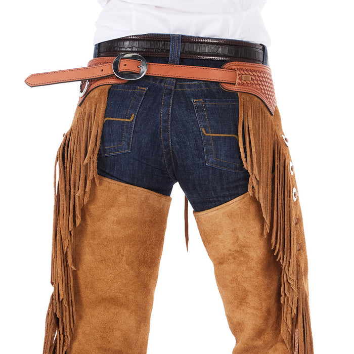 NRS Saddle Tan Roughout Tie Front Puncher Chaps