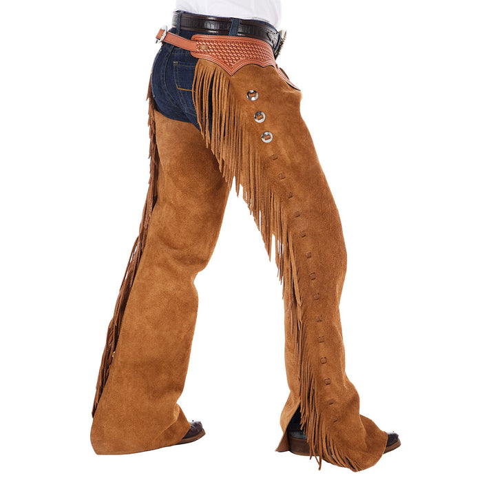 NRS Saddle Tan Roughout Tie Front Puncher Chaps