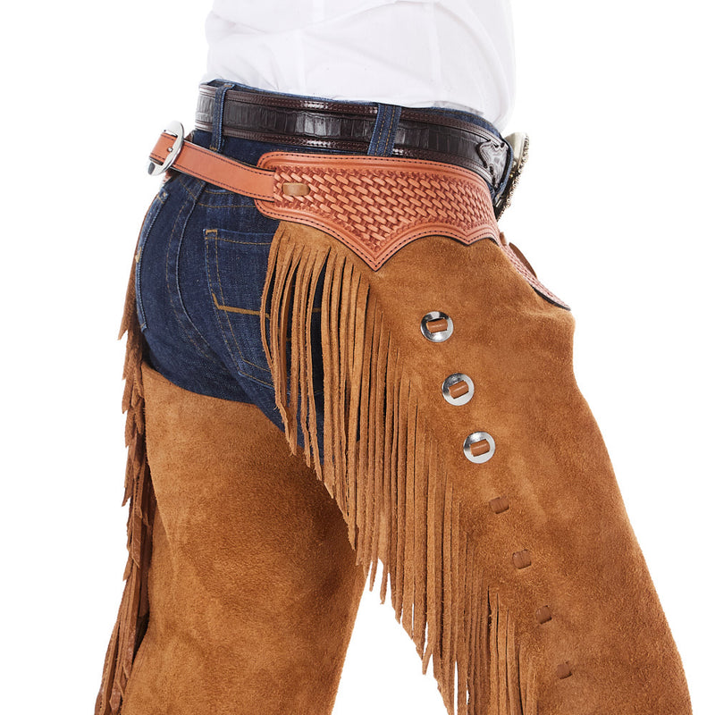 NRS Saddle Tan Roughout Tie Front Puncher Chaps