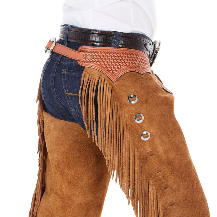 NRS Saddle Tan Roughout Tie Front Puncher Chaps