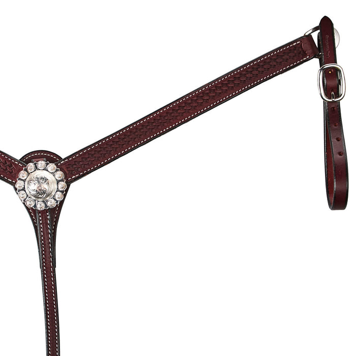 NRS 1 1/4 inch Basket Stamp Breast Collar w/Silver Berry Concho Center