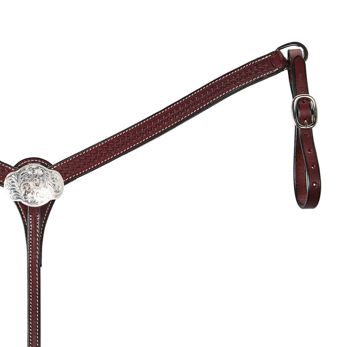 NRS 1 1/4 inch Basket Stamp Breast Collar w/Silver Oval Buckle Concho Center