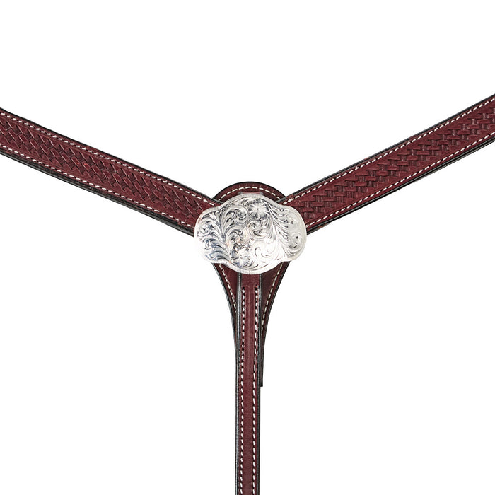 NRS 1 1/4 inch Basket Stamp Breast Collar w/Silver Oval Buckle Concho Center