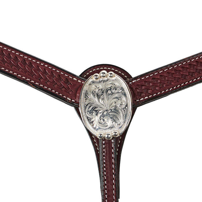 NRS 1 1/4 inch Basket Stamp Breast Collar w/Silver Oval Dot Border Concho Center