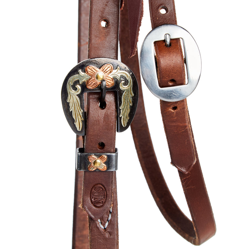 NRS TACK Oiled 3/4 Inch Browband Headstall with Floral Heel Buckle