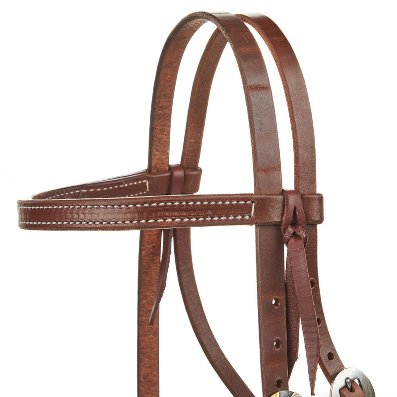 NRS TACK Oiled 3/4 Inch Browband Headstall with Silver Flower Brass Bar Cart Buckle