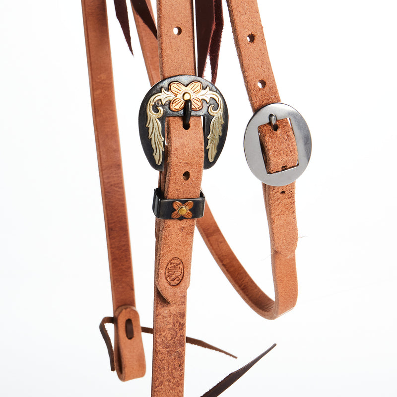 NRS TACK Roughout 3/4 Inch Browband Headstall with Floral Heel Buckle