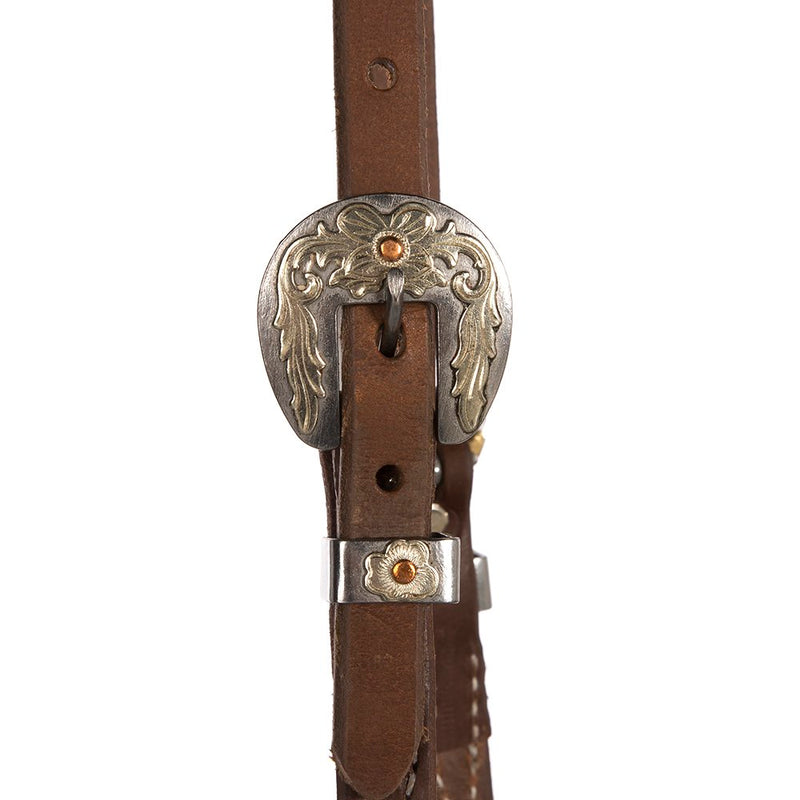 NRS TACK Oiled 5/8 Inch Single Ear Headstall with Floral Heel Buckles