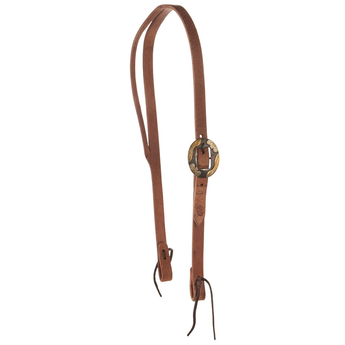 NRS TACK Roughout 3/4 Inch Slit Ear Headstall with Copper Flower Sliver Bar Cart Buckle