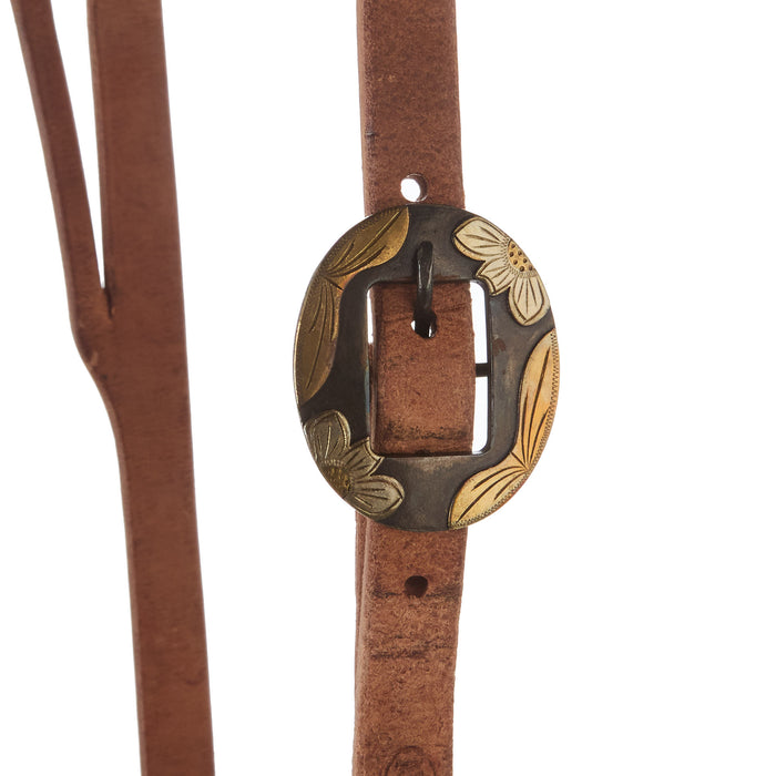 NRS TACK Roughout 3/4 Inch Slit Ear Headstall with Copper Flower Sliver Bar Cart Buckle
