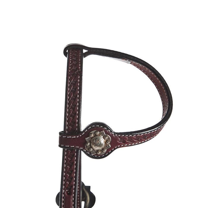 NRS Single Ear Basket Stamped Antique Silver Show Headstall