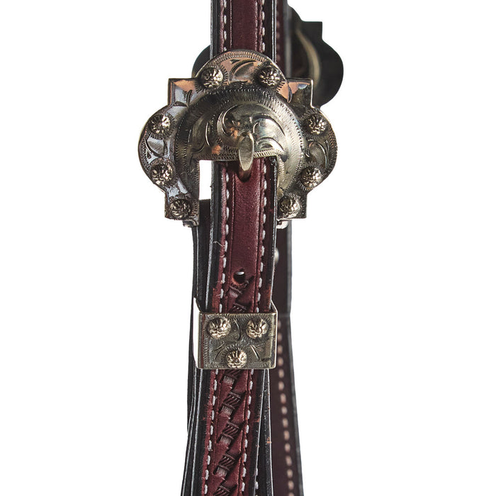 NRS Single Ear Basket Stamped Antique Silver Show Headstall
