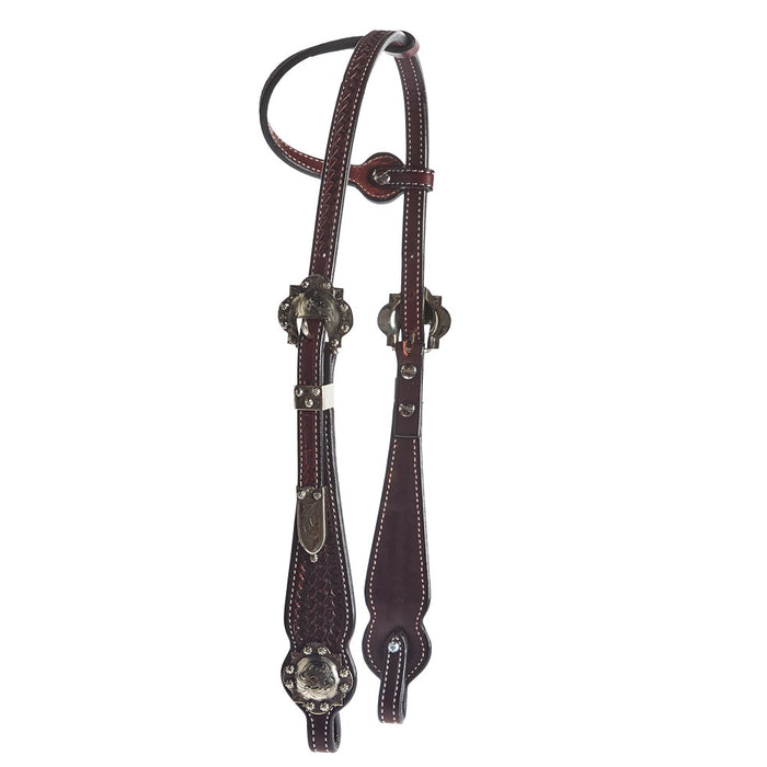 NRS Single Ear Basket Stamped Antique Silver Show Headstall