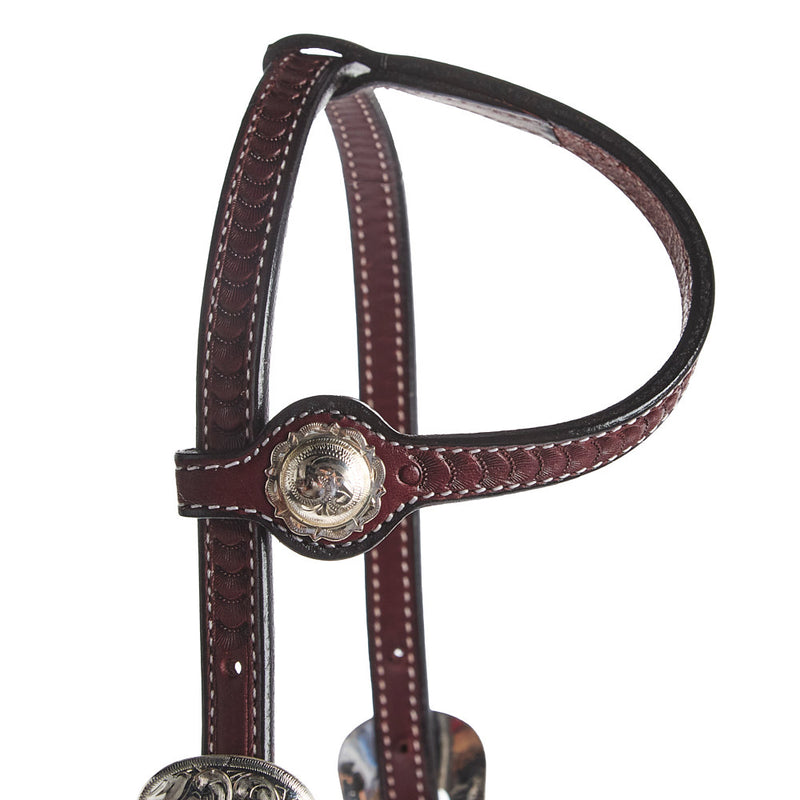 NRS Silver Concho Basket Stamp Single Ear Show Headstall