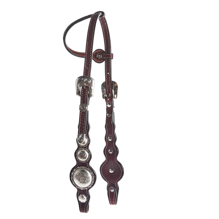 NRS Silver Concho Basket Stamp Single Ear Show Headstall
