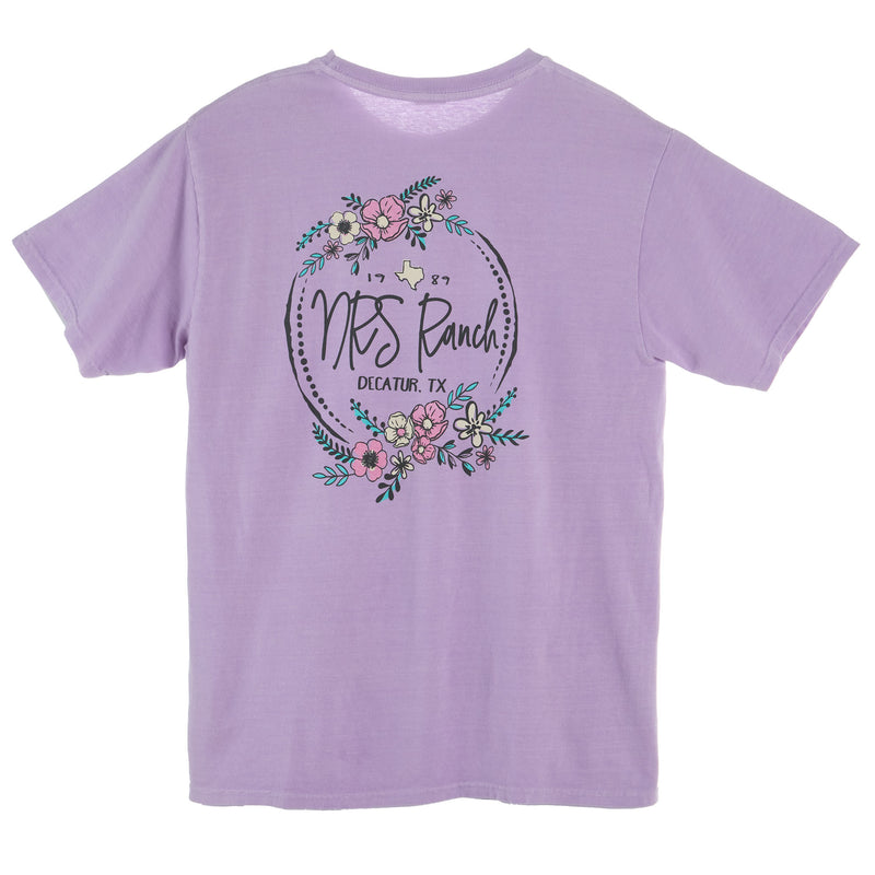 NRS Ranch Round Floral Logo Wisteria Tee