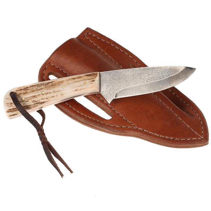 Nrs Ranch Knives Cowtown Tombstone Knife w/ Plain Leather Sheath