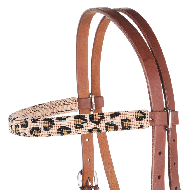 NRS Beaded Leopard Gag Cheek Browband Headstall