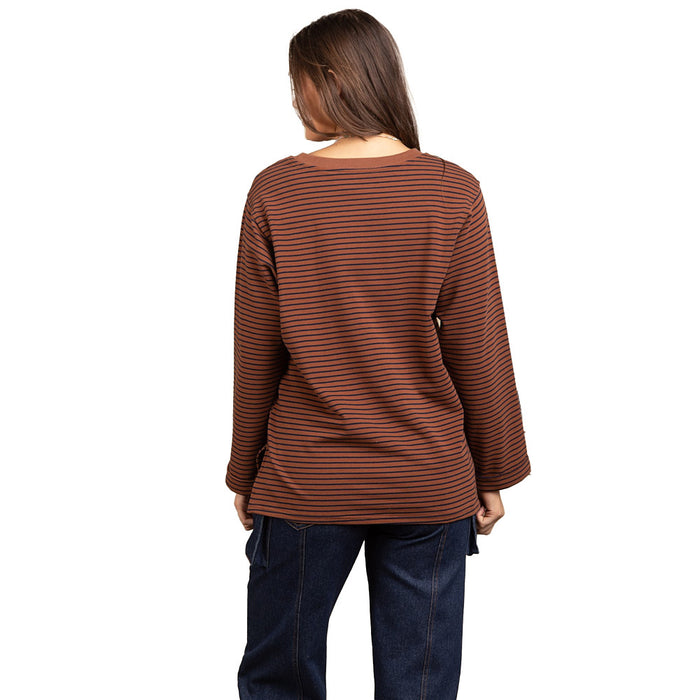 Very J Women's Chocolate Striped Casual Top