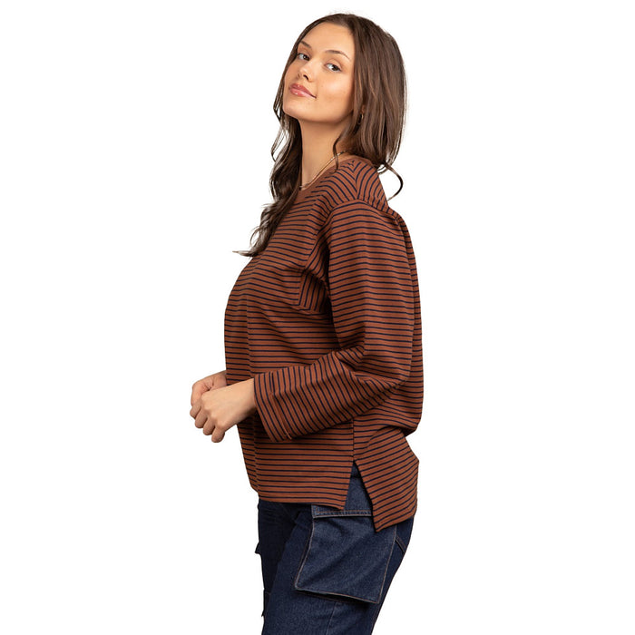 Very J Women's Chocolate Striped Casual Top