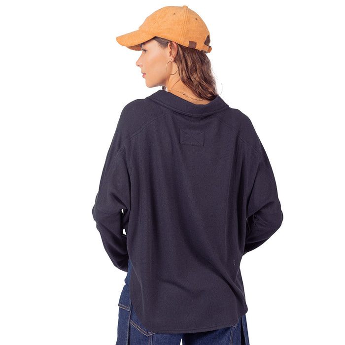 Very J Women's Black Collared Henley Top