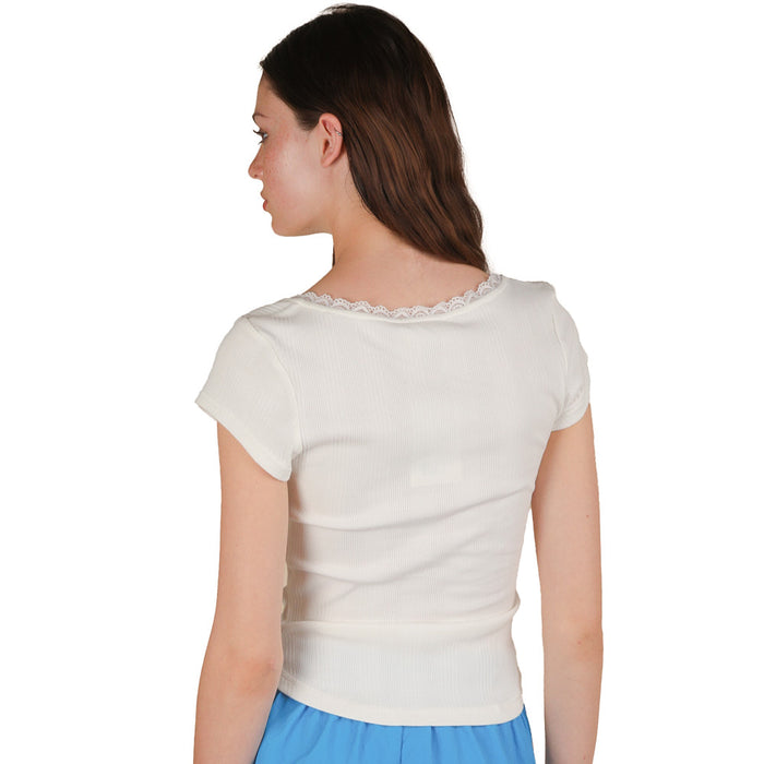 Very J Women's White Lace & Bow Detail Top