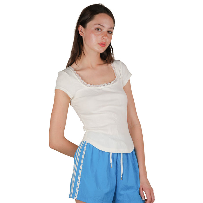 Very J Women's White Lace & Bow Detail Top