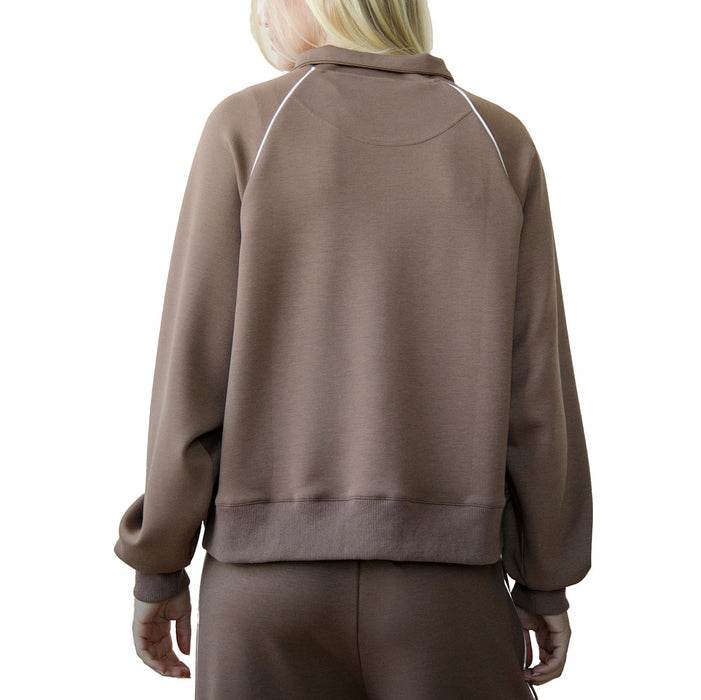 Very J Women's Mocha Half Zip Casual Top