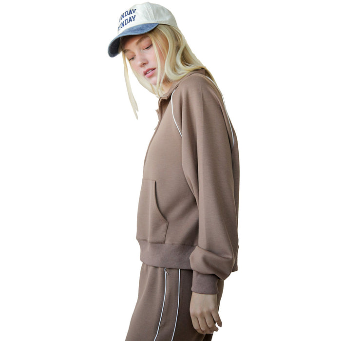 Very J Women's Mocha Half Zip Casual Top