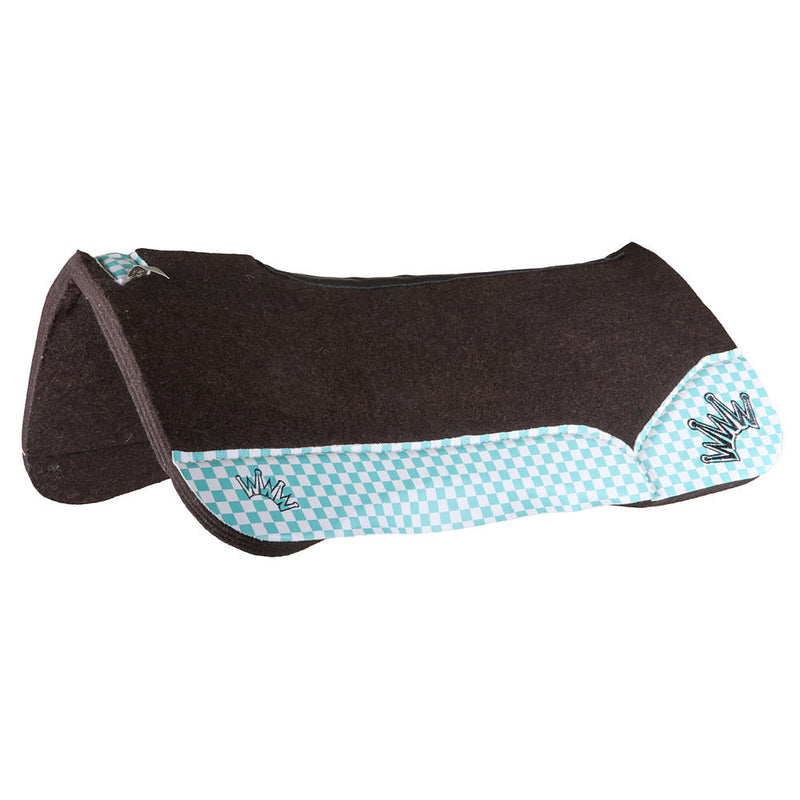 Best Ever Pads 3/4in. Turquoise Checkered with Black Crown OG Felt Saddle Pad