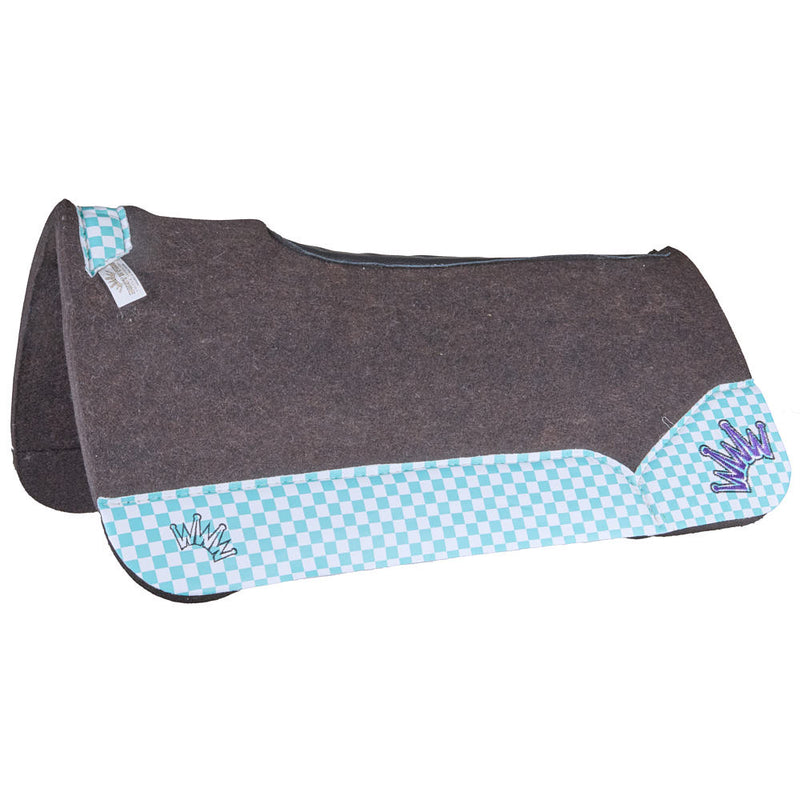 Best Ever Pads 3/4in. Turquoise Checkered with Purple Crowns OG Felt Saddle Pad