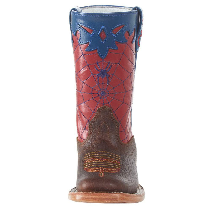 Olathe Boot Company Youth Toast Bison-Red and Blue Spider Web Boot