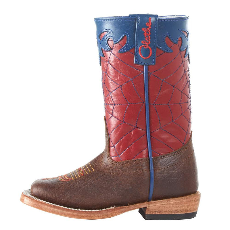 Olathe Boot Company Youth Toast Bison-Red and Blue Spider Web Boot