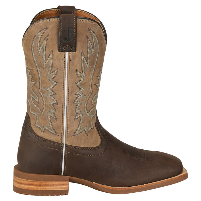 Justin Boot Company Men`s Rustle Grizzly Brown Cowhide Vamp 11In Taupe Cowhide Top Boot
