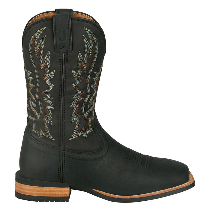 Justin Boot Company Men' s Rustle Coal Black Cowhide Vamp 11In Black Cowhide Top Boot