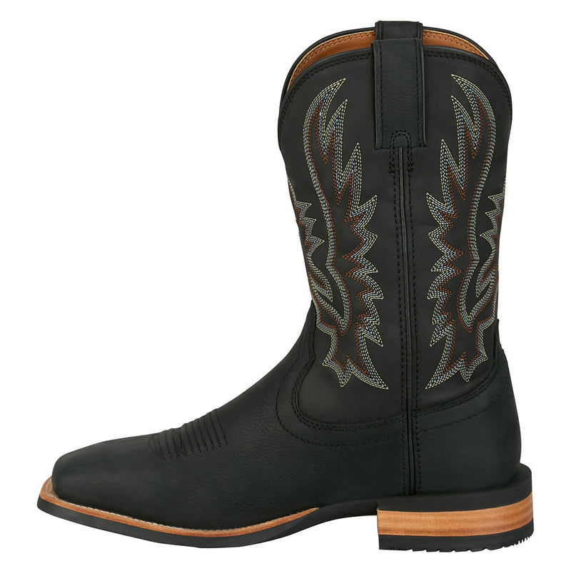 Justin Boot Company Men' s Rustle Coal Black Cowhide Vamp 11In Black Cowhide Top Boot