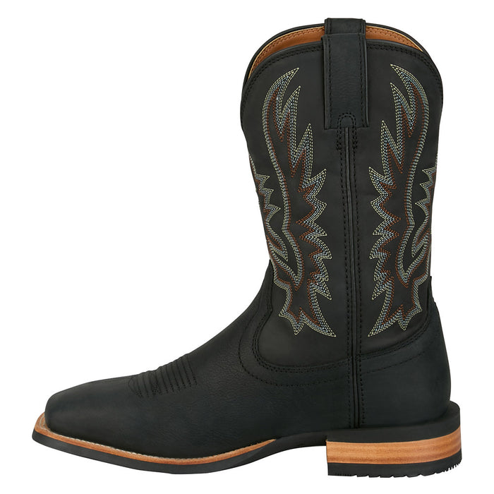 Justin Boot Company Men' s Rustle Coal Black Cowhide Vamp 11In Black Cowhide Top Boot