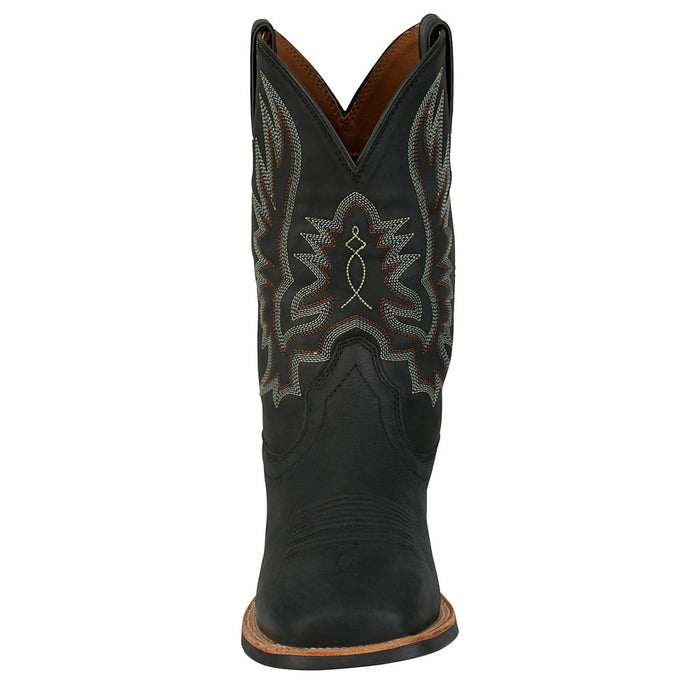 Justin Boot Company Men' s Rustle Coal Black Cowhide Vamp 11In Black Cowhide Top Boot