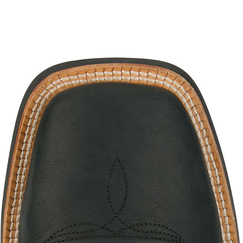 Justin Boot Company Men' s Rustle Coal Black Cowhide Vamp 11In Black Cowhide Top Boot