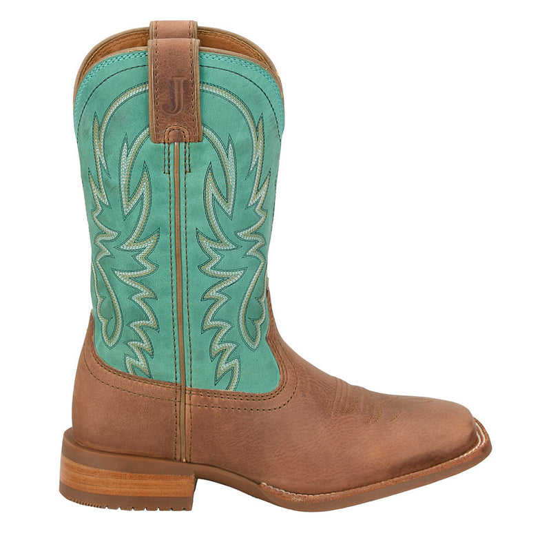 Justin Boot Company Women's Ryley Tan Cowhide Vamp 11in Turquoise Cowhide Top Boot