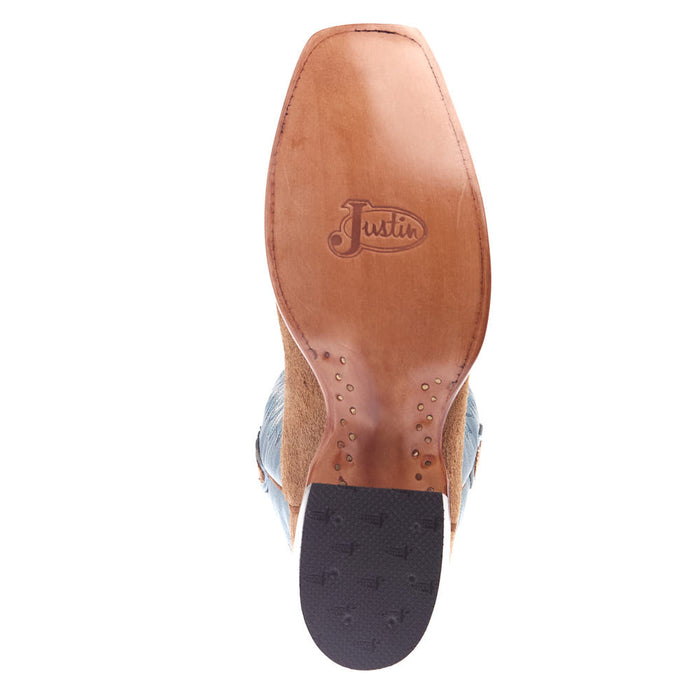 Justin Boot Company Men's Chestnut Suede Vamp 13in Blue Cowhide Top Justin Boot Company Men's Chestnut Suede Vamp 13in Blue Cowhide Top