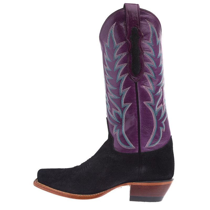 Justin Boot Company Women's Black Suede Vamp 13in Amethyst Cowhide Top