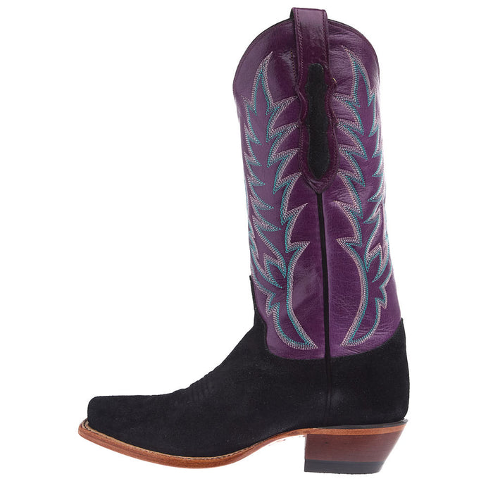 Justin Boot Company Women's Black Suede Vamp 13in Amethyst Cowhide Top