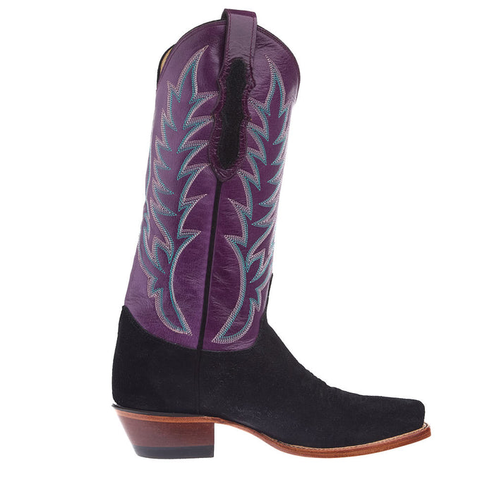 Justin Boot Company Women's Black Suede Vamp 13in Amethyst Cowhide Top