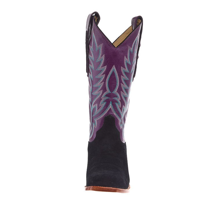 Justin Boot Company Women's Black Suede Vamp 13in Amethyst Cowhide Top