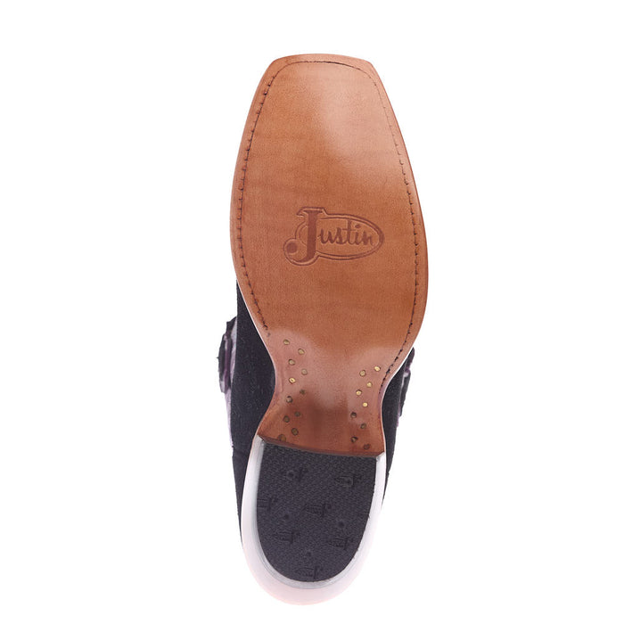 Justin Boot Company Women's Black Suede Vamp 13in Amethyst Cowhide Top