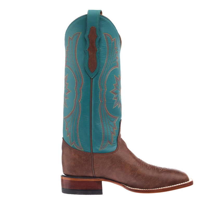 Justin Boot Company Women's Brown Goat Vamp 13in Blue Cowhide Top