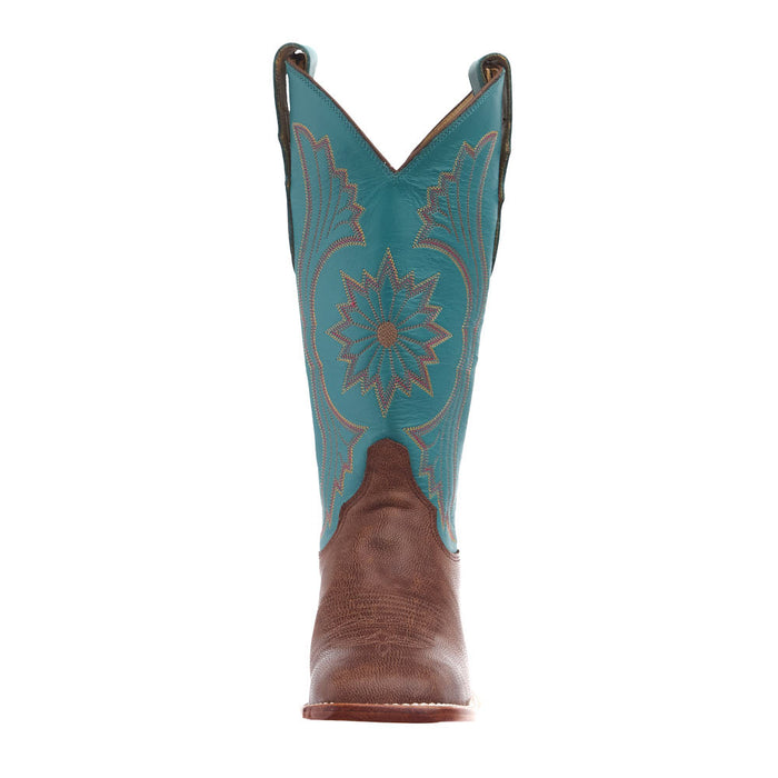 Justin Boot Company Women's Brown Goat Vamp 13in Blue Cowhide Top