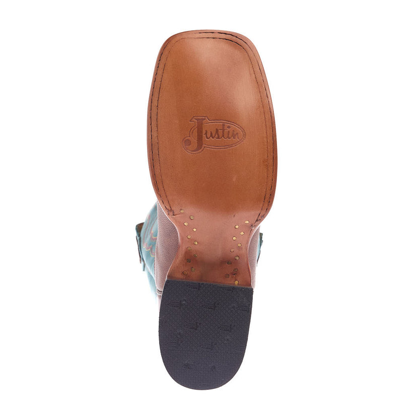 Justin Boot Company Women's Brown Goat Vamp 13in Blue Cowhide Top
