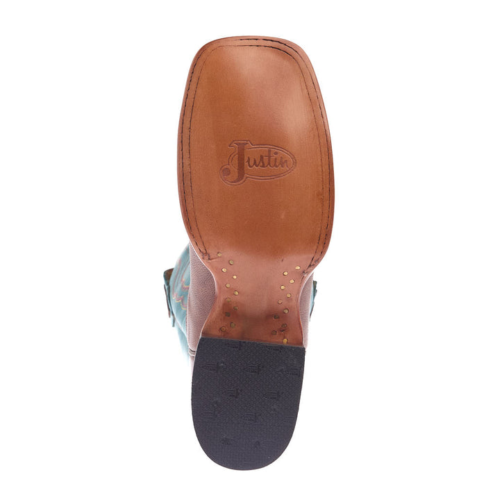 Justin Boot Company Women's Brown Goat Vamp 13in Blue Cowhide Top